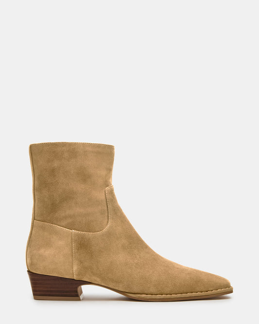 DEFINE Taupe Suede Square-Toe Women's Ankle Boot