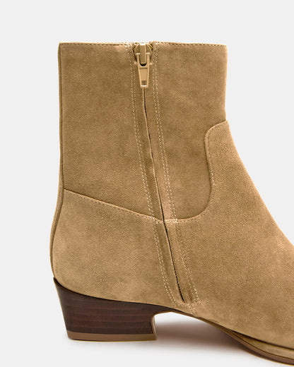 DEFINE Taupe Suede Square-Toe Women's Ankle Boot