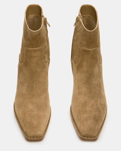 DEFINE Taupe Suede Square-Toe Women's Ankle Boot