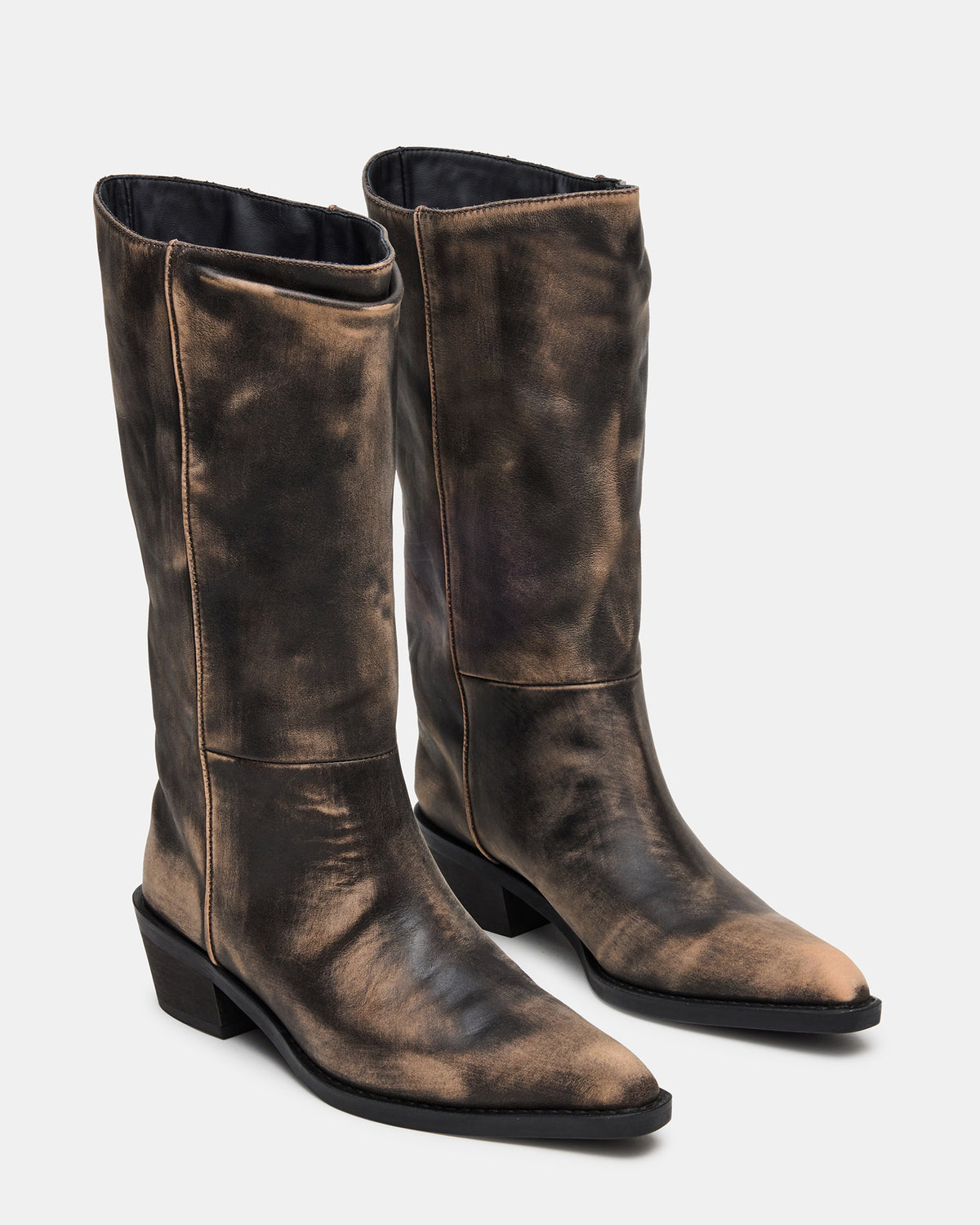 RAPTOR Black Distressed Pointed-Toe Block Heel Western Women's Boot