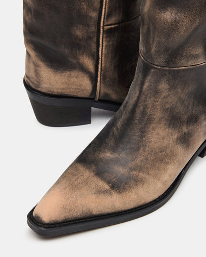 RAPTOR Black Distressed Pointed-Toe Block Heel Western Women's Boot