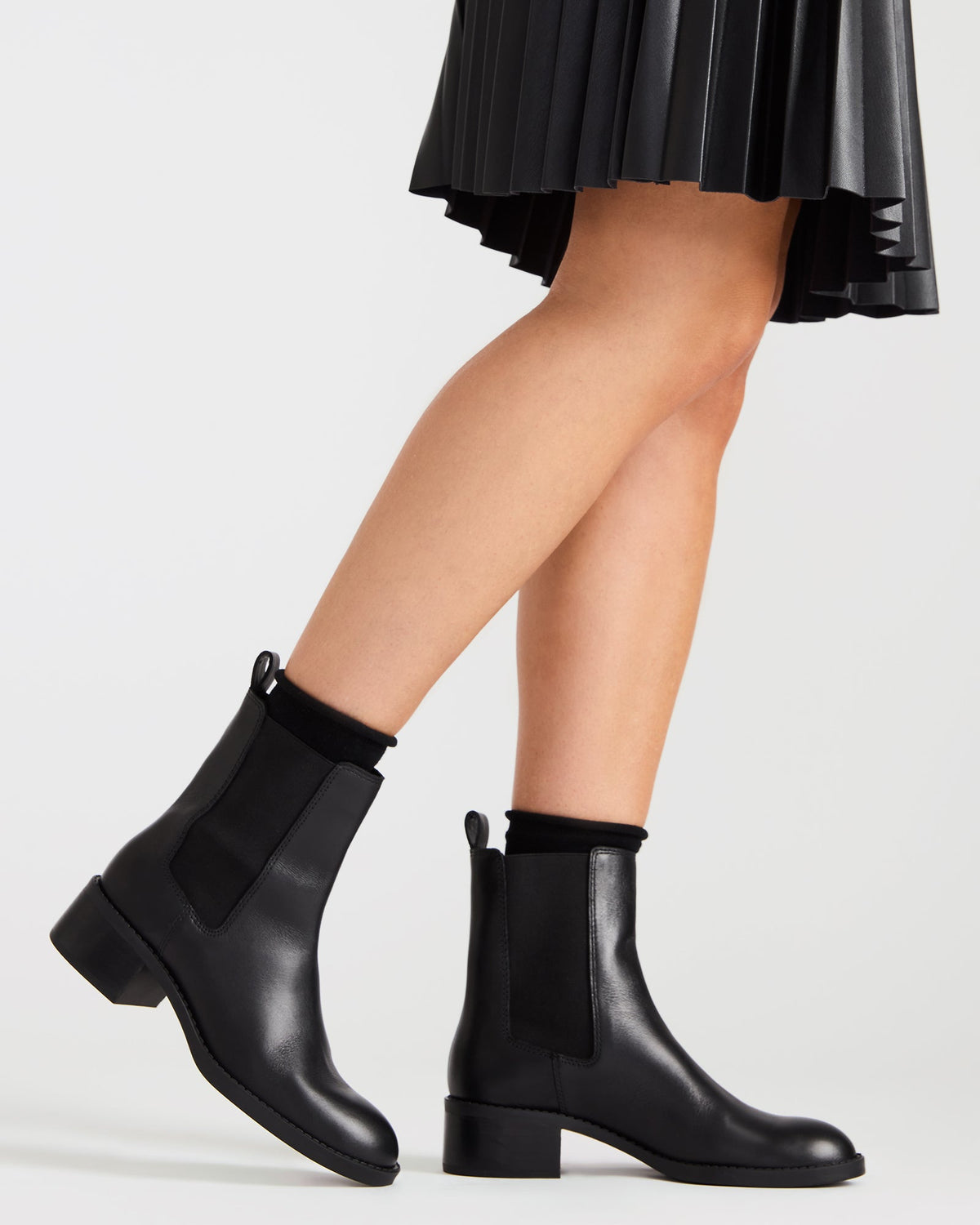 KAPLAN Black Leather Chelsea Block Heel Women's Ankle Boot