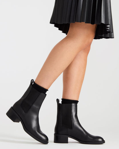 KAPLAN Black Leather Chelsea Block Heel Women's Ankle Boot