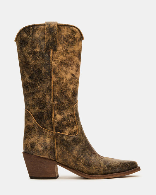 ALBANY Brown Distressed Pointed-Toe Women's Western Boot