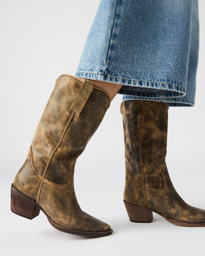 ALBANY Brown Distressed Pointed-Toe Women's Western Boot