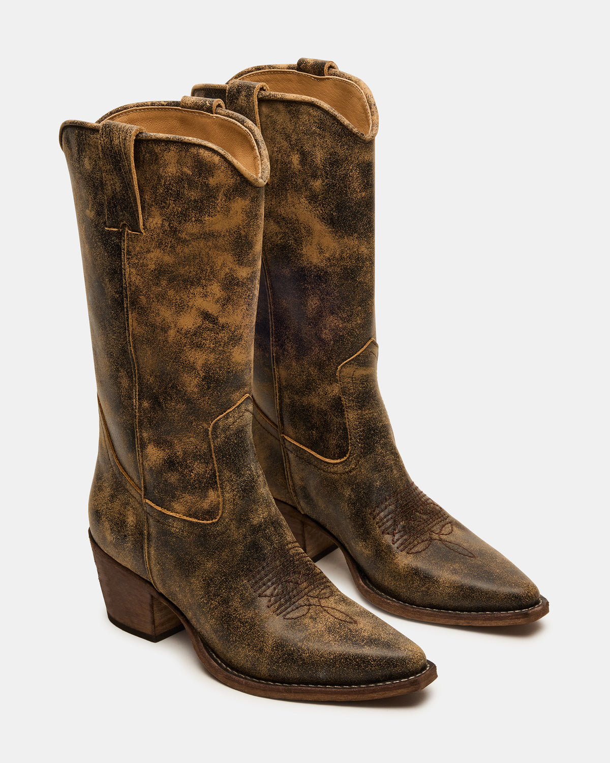 ALBANY Brown Distressed Pointed-Toe Women's Western Boot