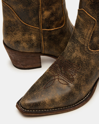 ALBANY Brown Distressed Pointed-Toe Women's Western Boot