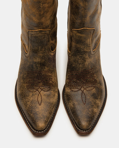 ALBANY Brown Distressed Pointed-Toe Women's Western Boot