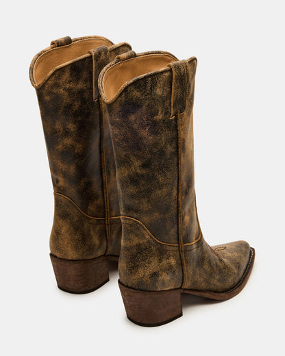 ALBANY Brown Distressed Pointed-Toe Women's Western Boot