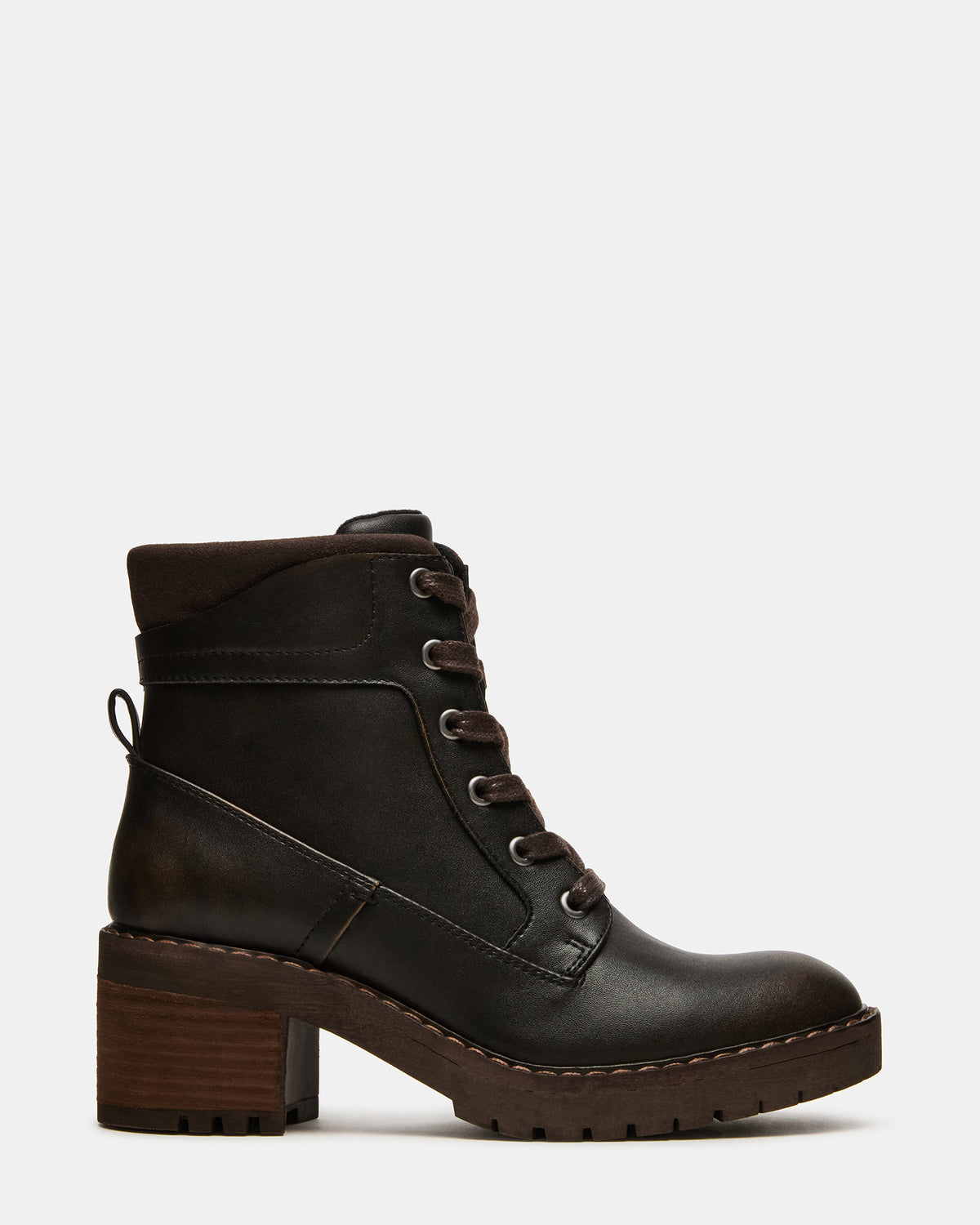 TUFF Dark Brown Lace-Up Block Heel Women's Ankle Boot