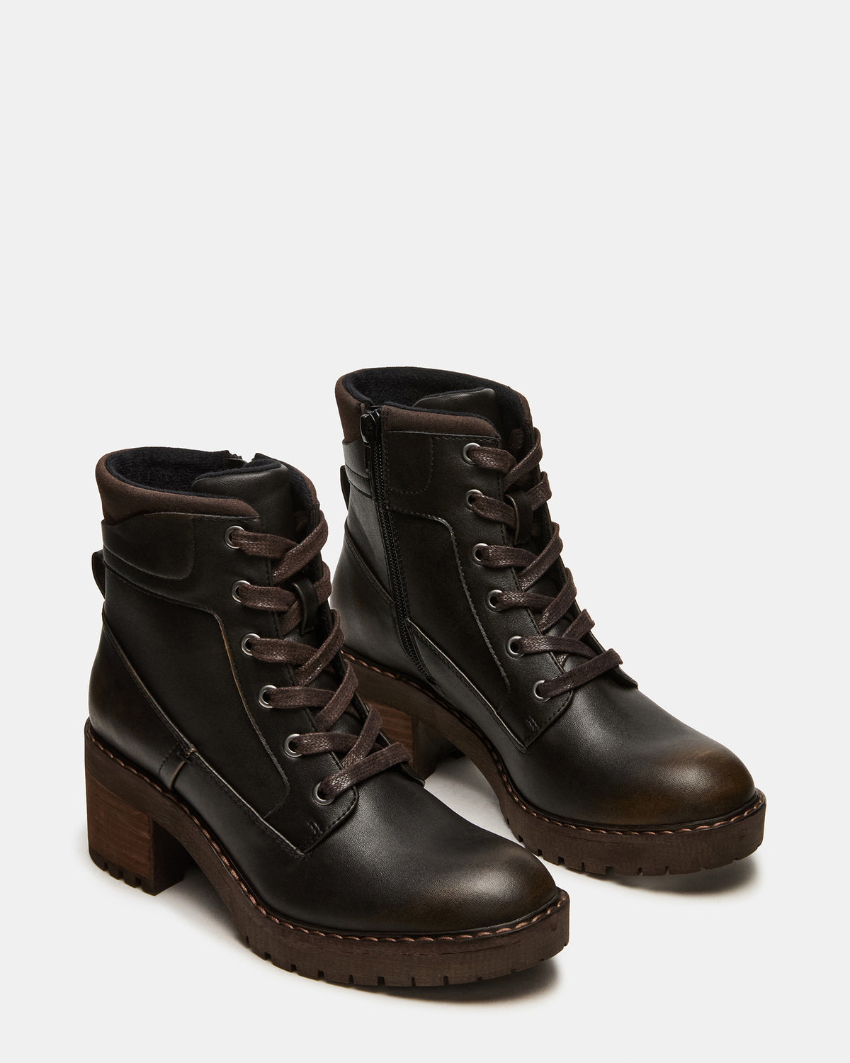 TUFF Dark Brown Lace-Up Block Heel Women's Ankle Boot