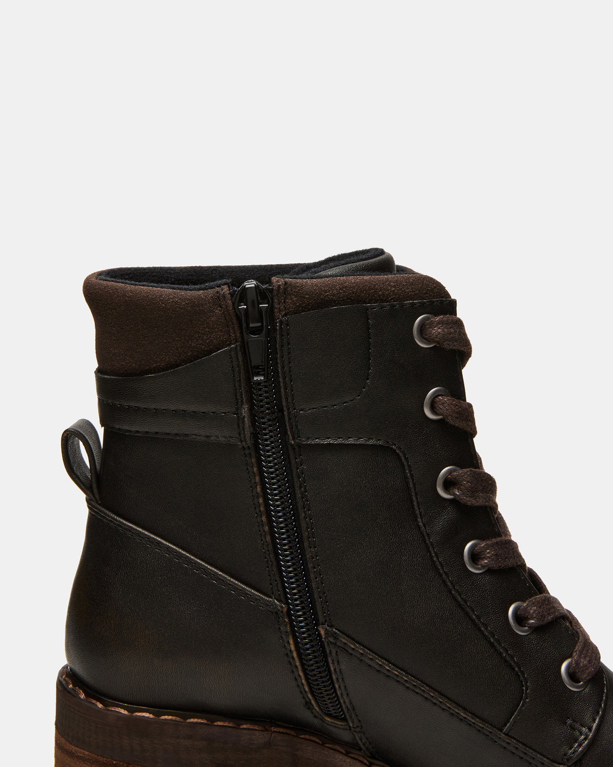 TUFF Dark Brown Lace-Up Block Heel Women's Ankle Boot