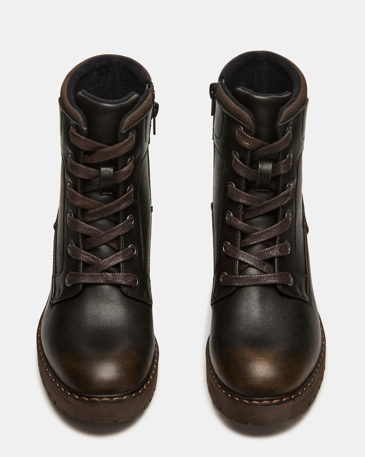TUFF Dark Brown Lace-Up Block Heel Women's Ankle Boot