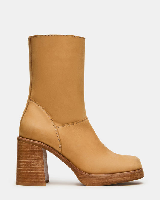 FUSION Banana Leather Square-Toe Block Heel Women's Ankle Boot