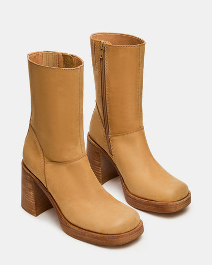 FUSION Banana Leather Square-Toe Block Heel Women's Ankle Boot