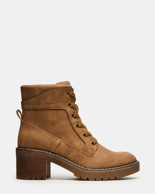 TUFF Taupe Lace-Up Block Heel Women's Ankle Boot
