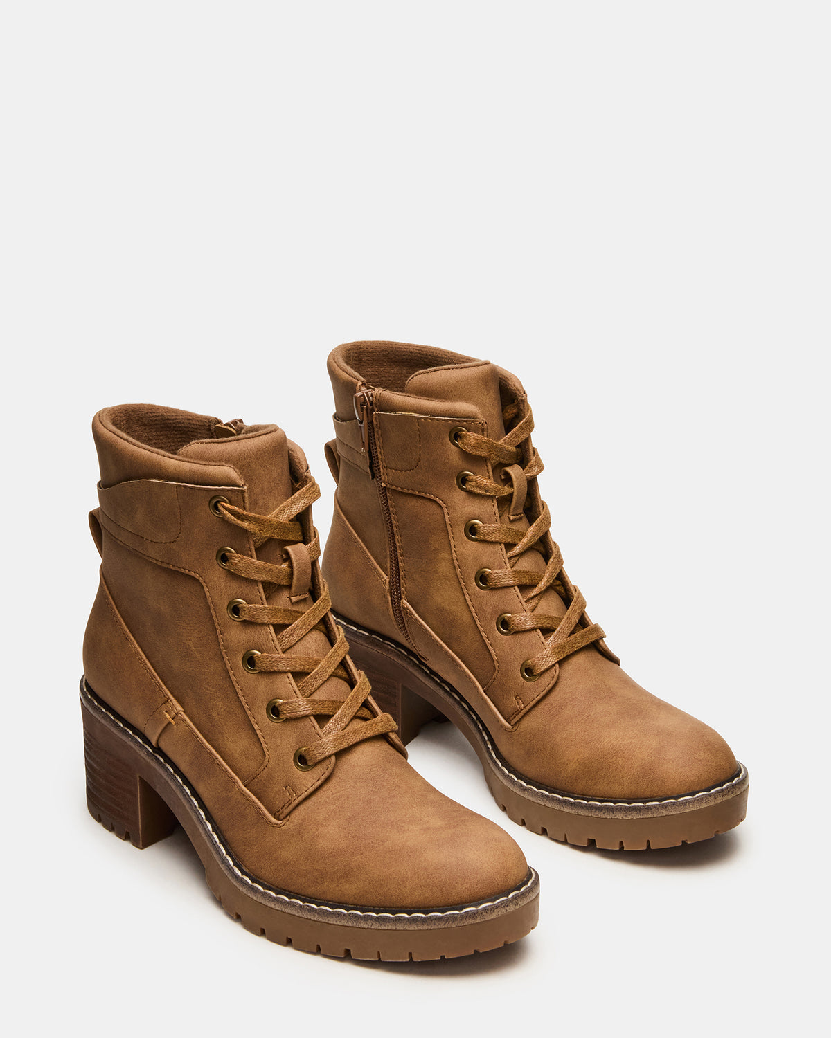 TUFF Taupe Lace-Up Block Heel Women's Ankle Boot