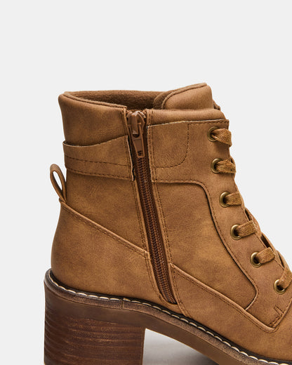 TUFF Taupe Lace-Up Block Heel Women's Ankle Boot