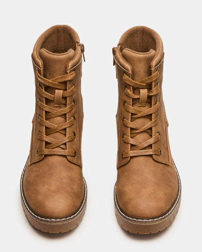 TUFF Taupe Lace-Up Block Heel Women's Ankle Boot