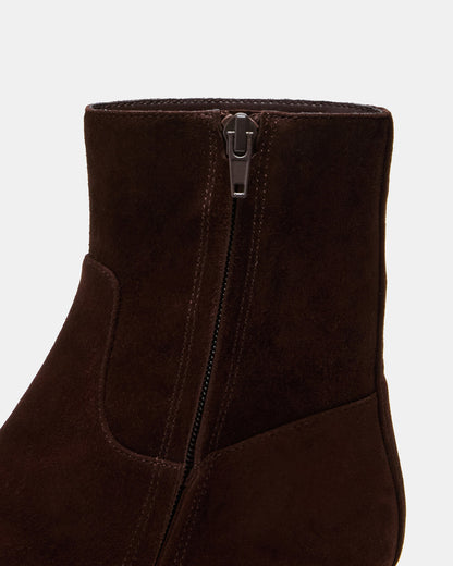 DEFINE Brown Suede Square-Toe Women's Ankle Boot