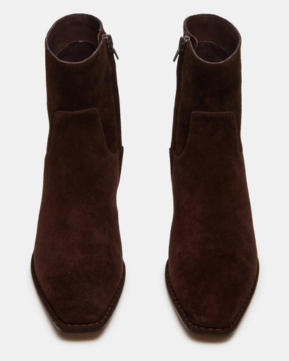 DEFINE Brown Suede Square-Toe Women's Ankle Boot