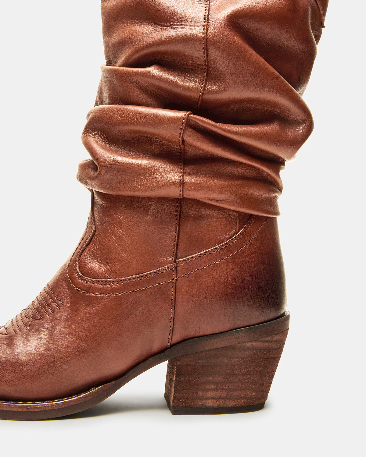 STAGE Cognac Leather Pointed-Toe Scrunched Western Women's Boot