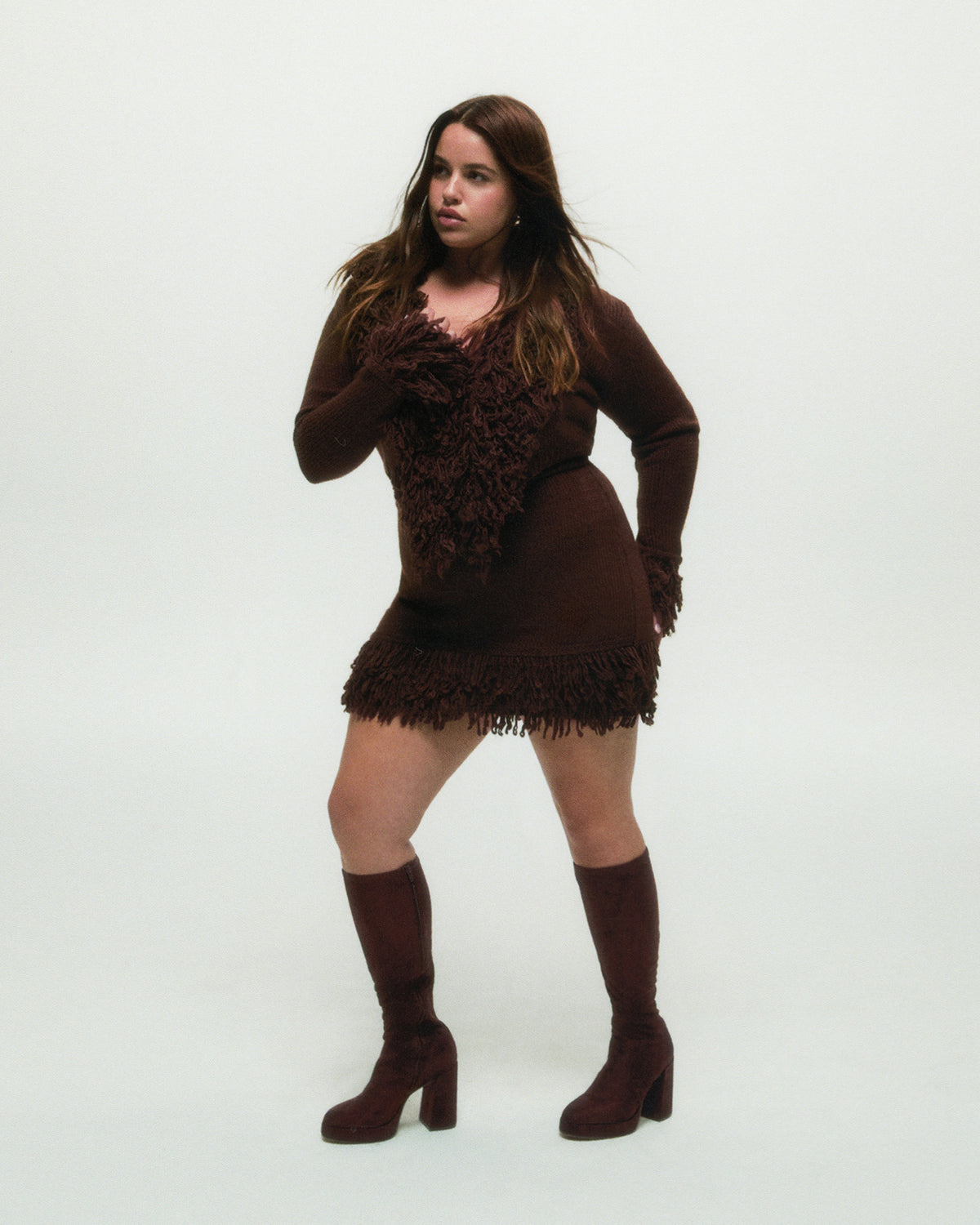 TWAIN Brown Wide Calf Knee-High Block Heel Women's Boot