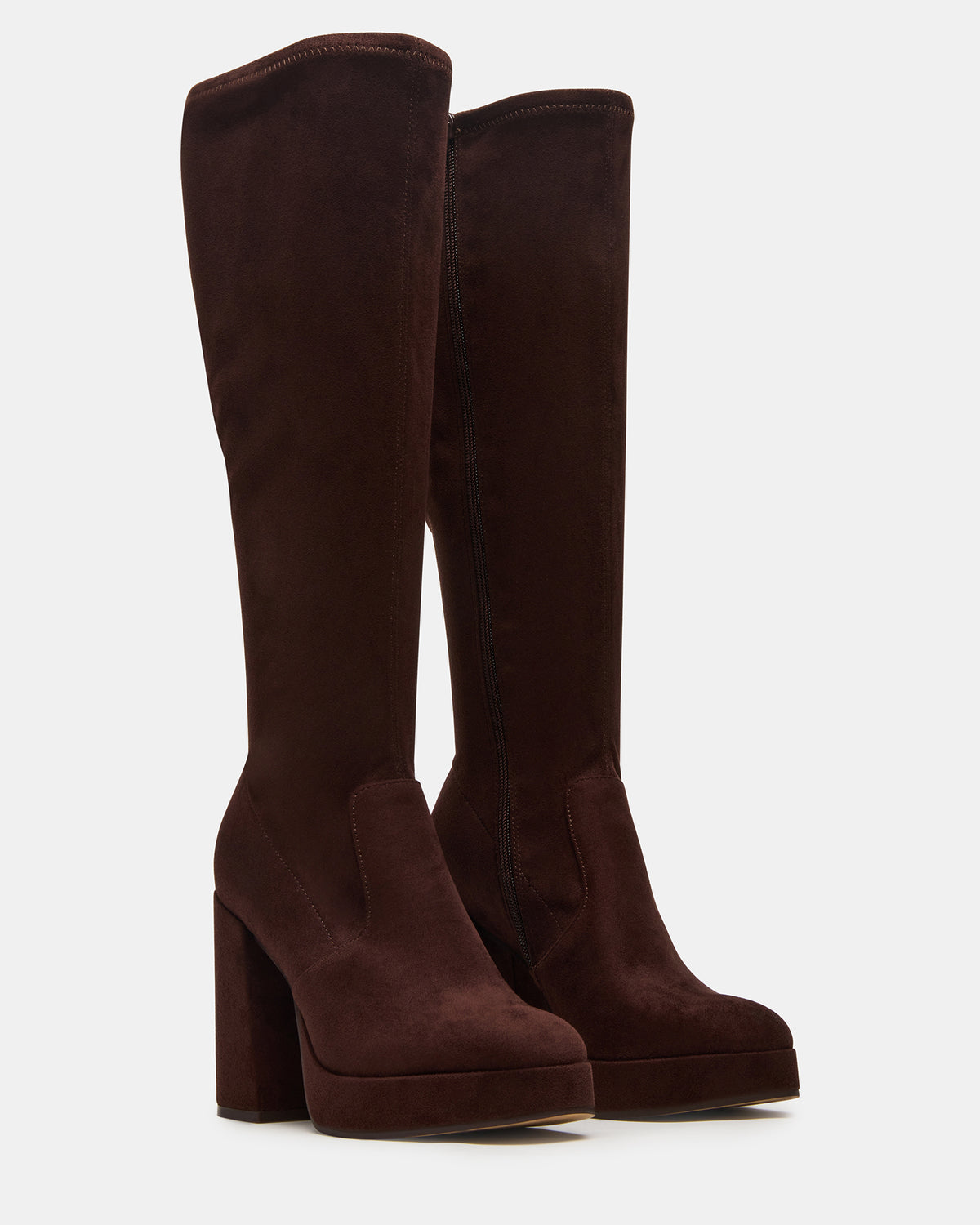 TWAIN Brown Wide Calf Knee-High Block Heel Women's Boot