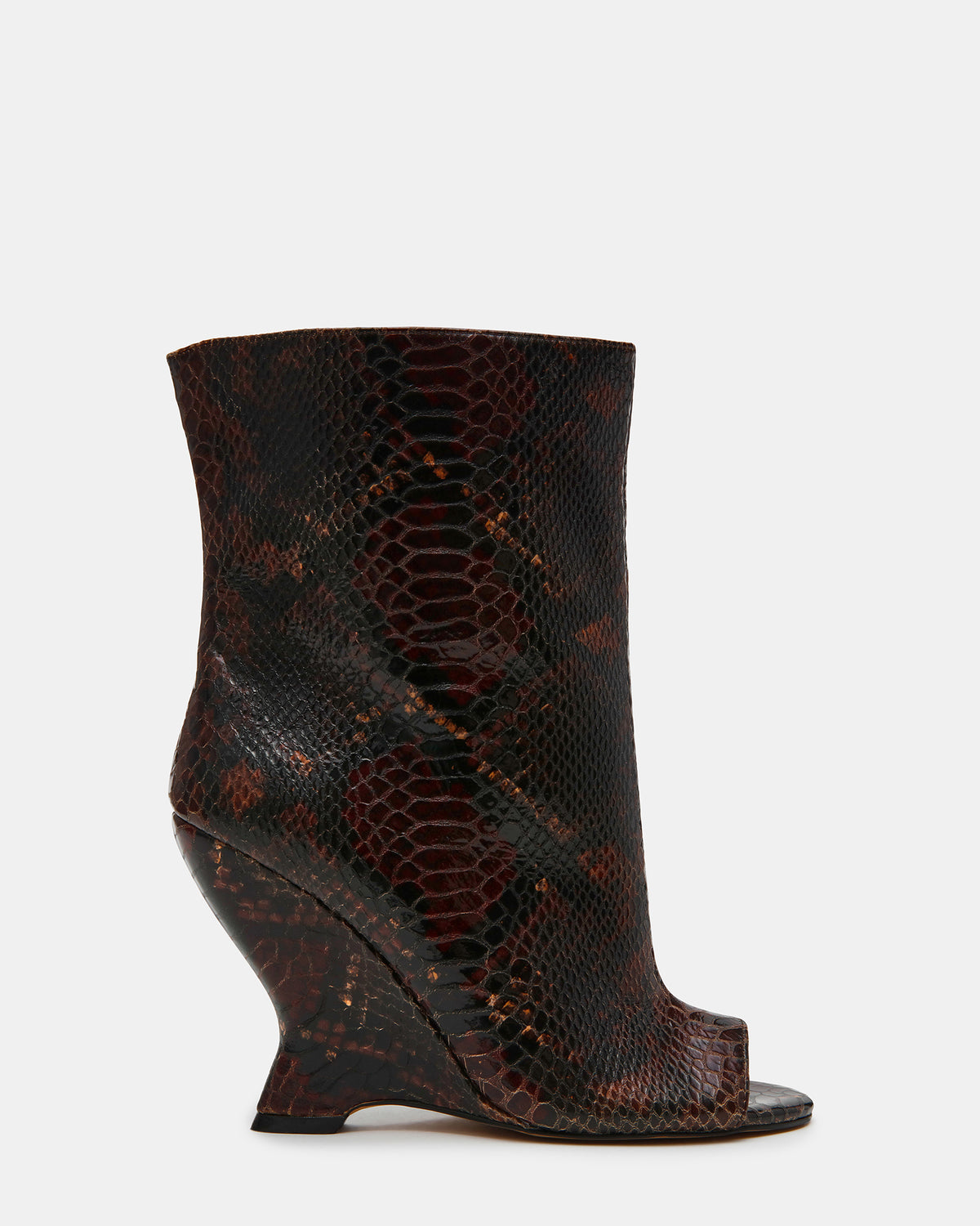 RYLIX Brown Snake Wedge Peep-Toe Women's Ankle Boot