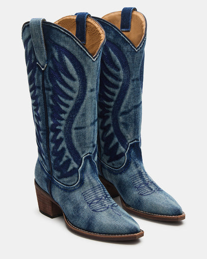 ALBANY Denim Fabric Wide Calf Pointed-Toe Women's Western Boot