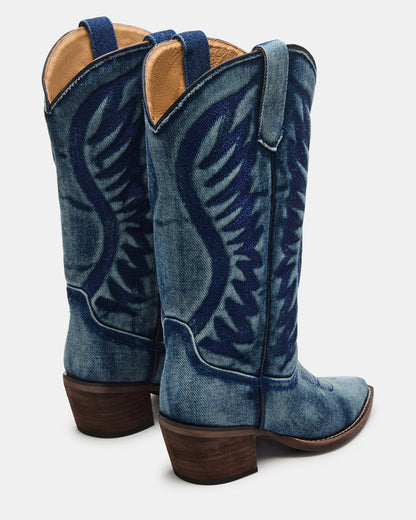 ALBANY Denim Fabric Wide Calf Pointed-Toe Women's Western Boot