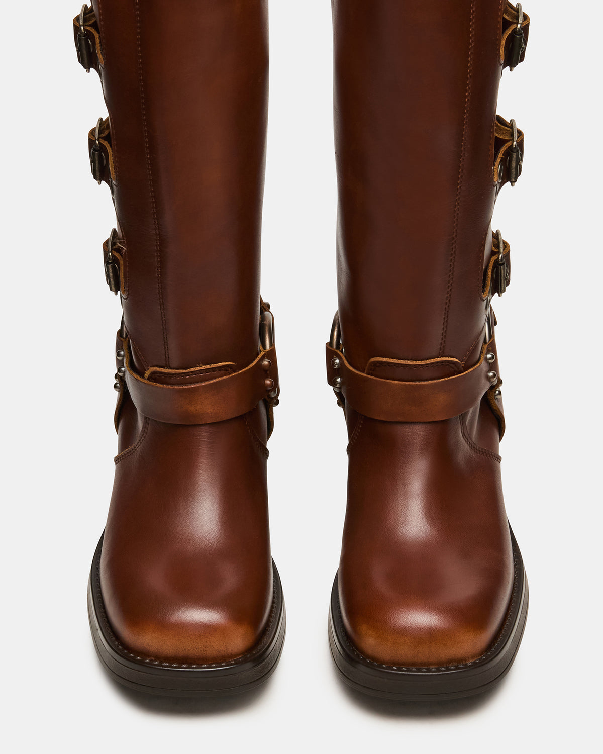 ROCKY Cognac Distressed Wide Calf Knee-High Moto Women's Boot