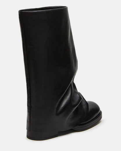 BENTON Black Leather Women's Cuffed Moto Boot
