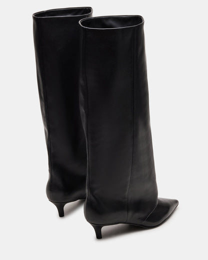 LUCA Black Leather Pointed-Toe Cuffed Kitten Heel Women's Boot