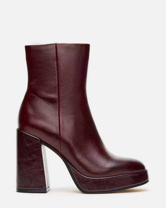 TYRA Burgundy Leather Platform Block Heel Women's Ankle Boot