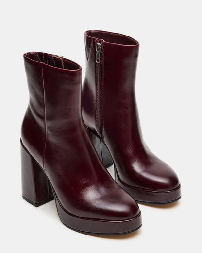 TYRA Burgundy Leather Platform Block Heel Women's Ankle Boot