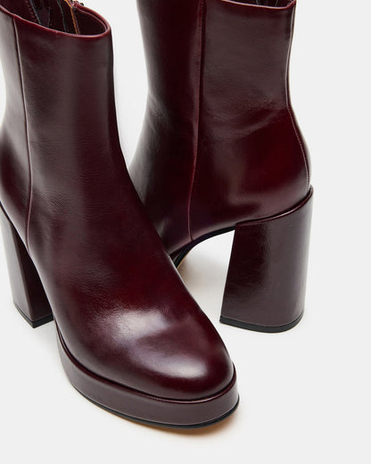 TYRA Burgundy Leather Platform Block Heel Women's Ankle Boot