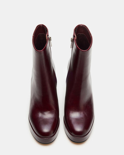 TYRA Burgundy Leather Platform Block Heel Women's Ankle Boot