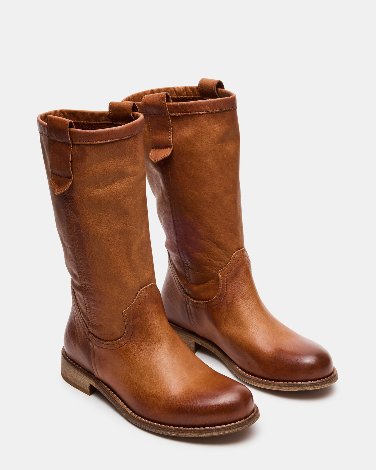 RUBEN Cognac Leather Rounded Toe Women's Boot