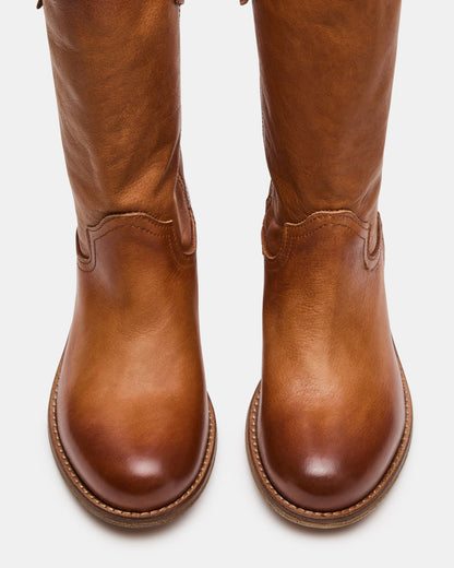 RUBEN Cognac Leather Rounded Toe Women's Boot