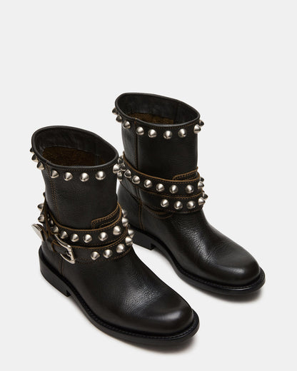 ORBIT Black Distressed Gold Detail Moto Women's Ankle Boot