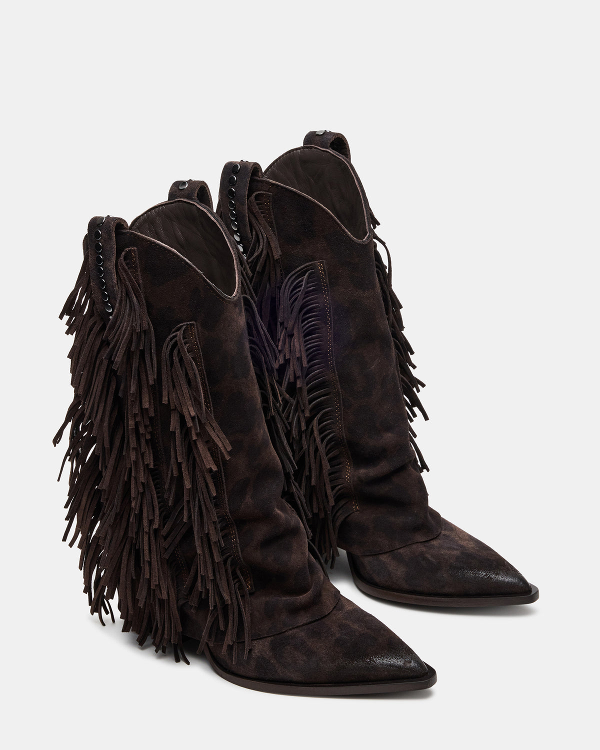 LANDMARK Brown Leopard Cuffed Fringe Western Women's Ankle Boot