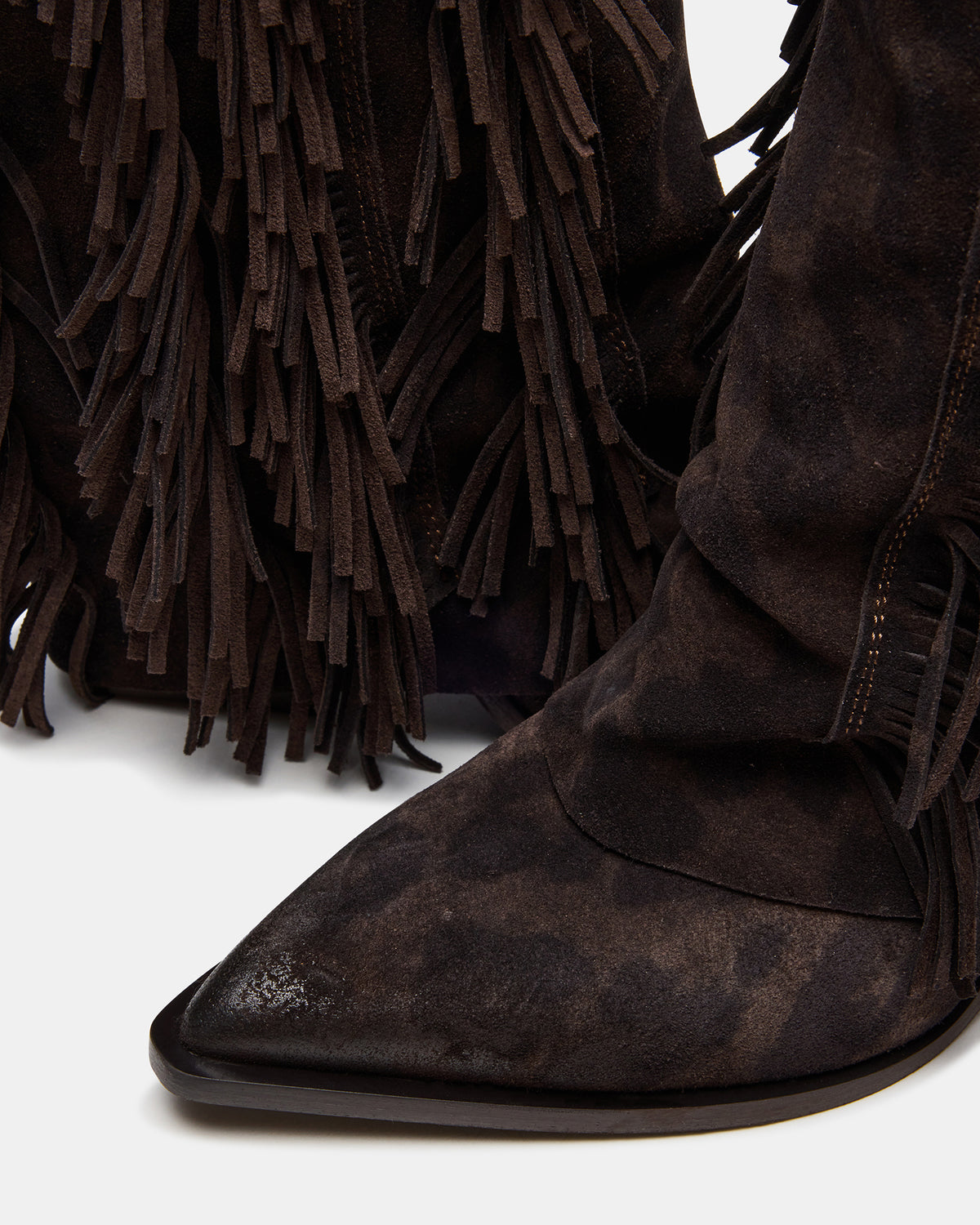 LANDMARK Brown Leopard Cuffed Fringe Western Women's Ankle Boot
