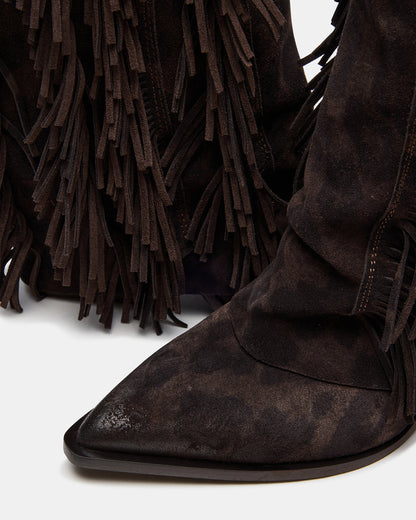 LANDMARK Brown Leopard Cuffed Fringe Western Women's Ankle Boot