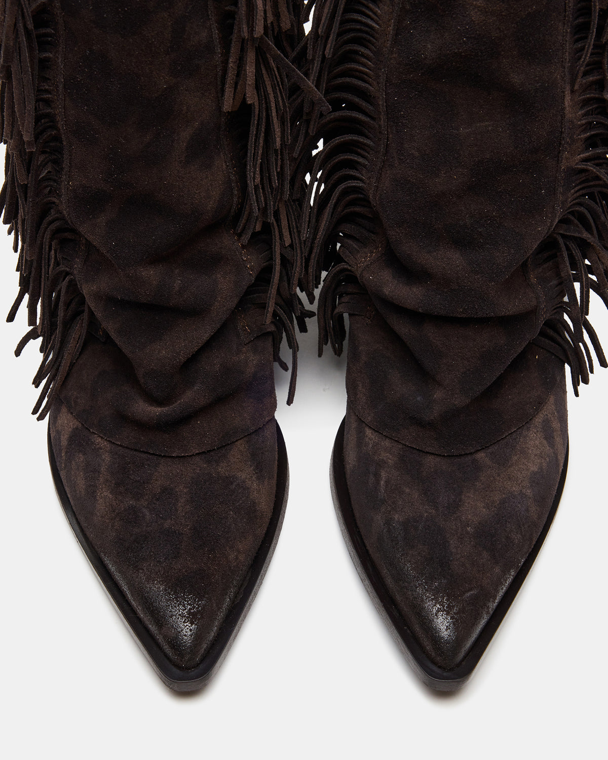 LANDMARK Brown Leopard Cuffed Fringe Western Women's Ankle Boot