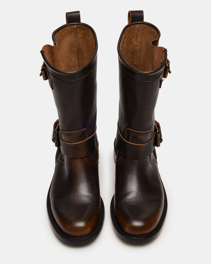 IRVING Black Distressed Buckle Moto Round-Toe Women's Boot