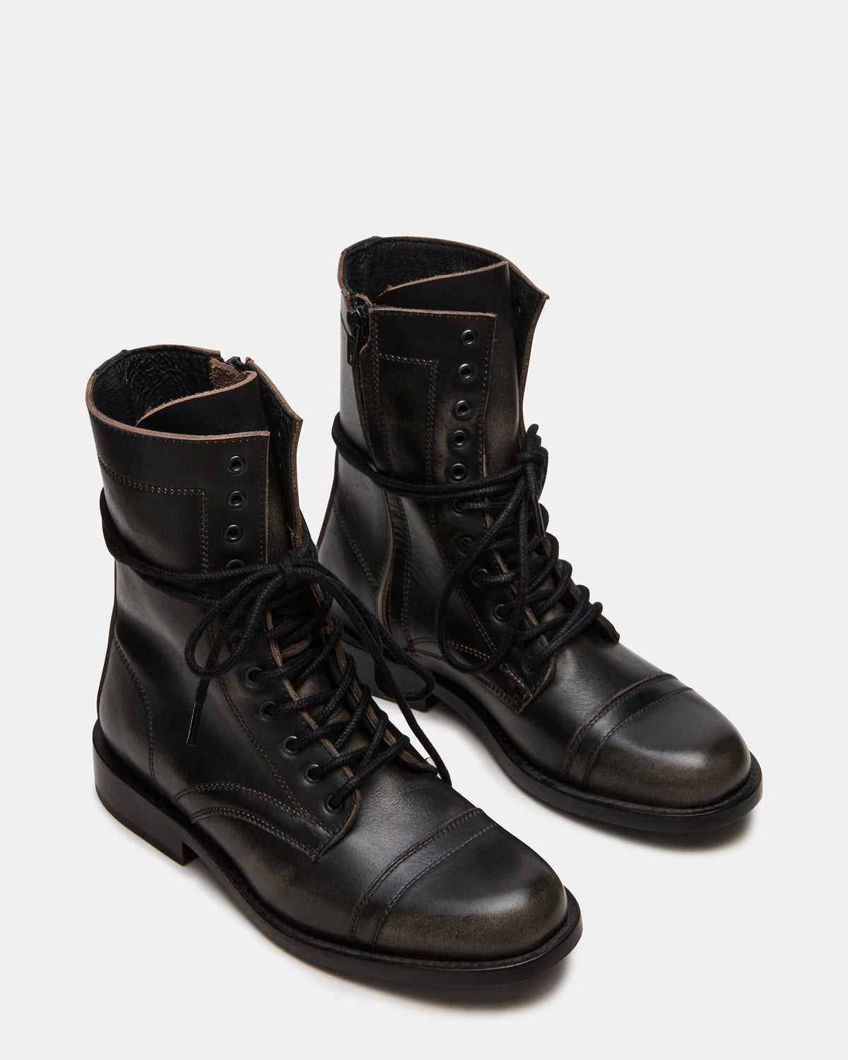 THERON Black Distressed Moto Combat Women's Ankle Boot