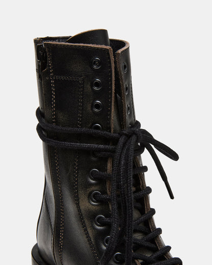 THERON Black Distressed Moto Combat Women's Ankle Boot