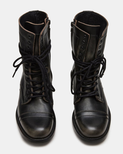 THERON Black Distressed Moto Combat Women's Ankle Boot