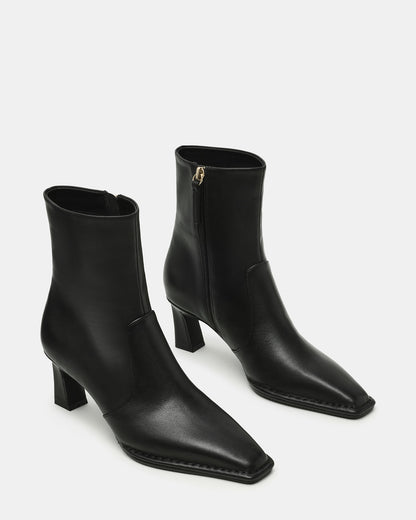 FARE Black Leather Square Toe Women's Ankle Boot